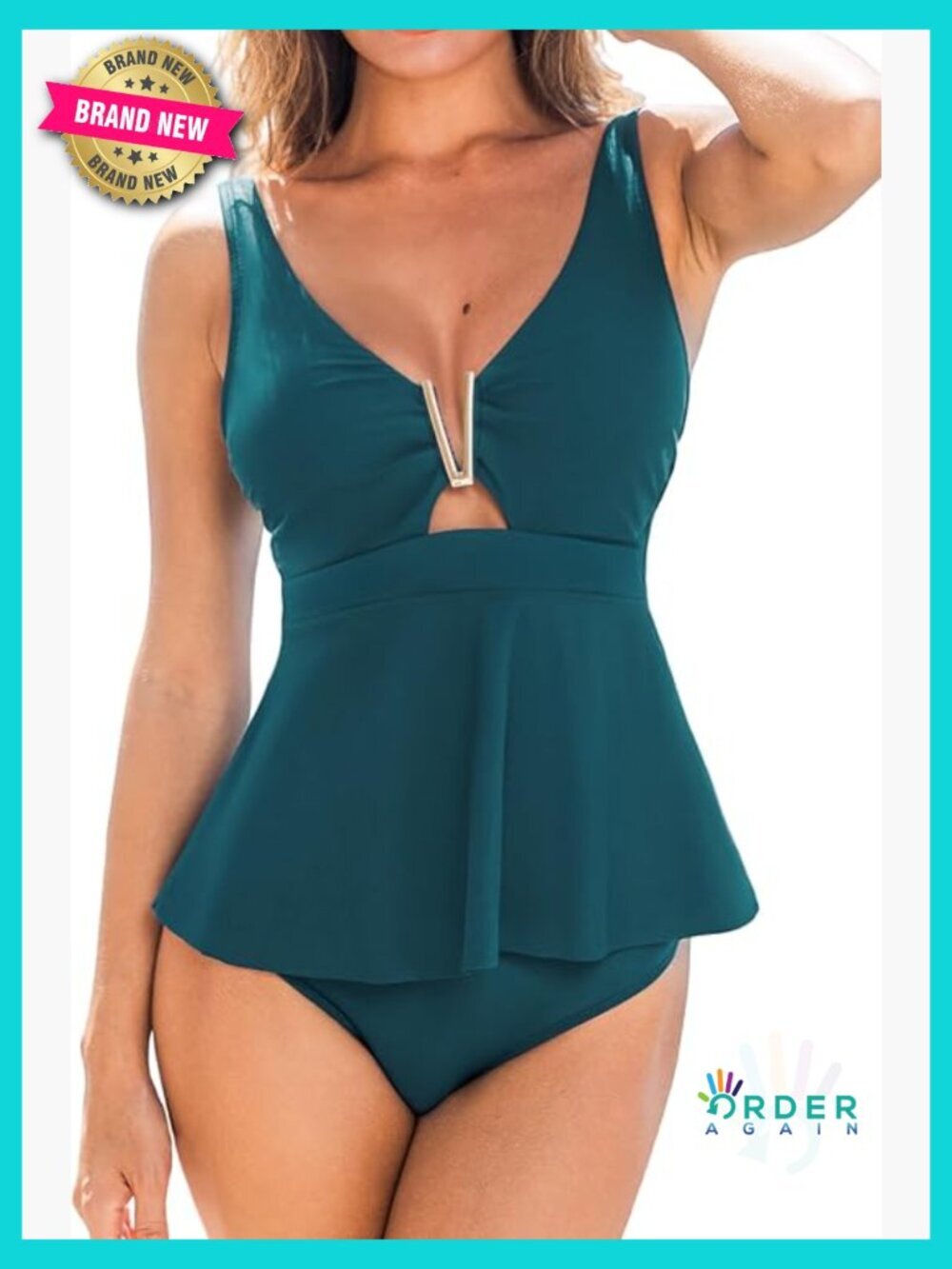 Tankini Set Two Piece V Neck Wire Tummy Control Flowy Hem Ruched Swimsuit with